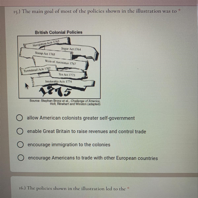 16) the policies shown in the illustration let to the* A) outbreak of the French Indian-example-1