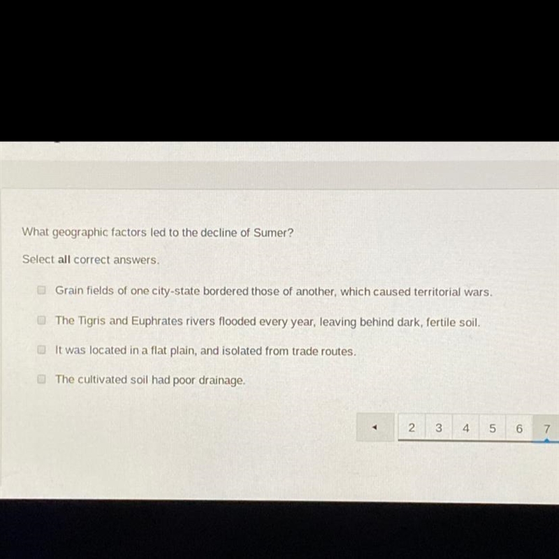 What geographic factors led to the decline of Sumer? Select all correct answers.-example-1