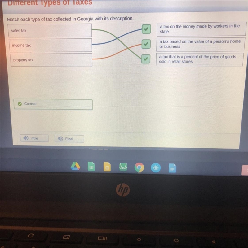 Match each type of tax collected in Georgia with its description a tax on the money-example-1