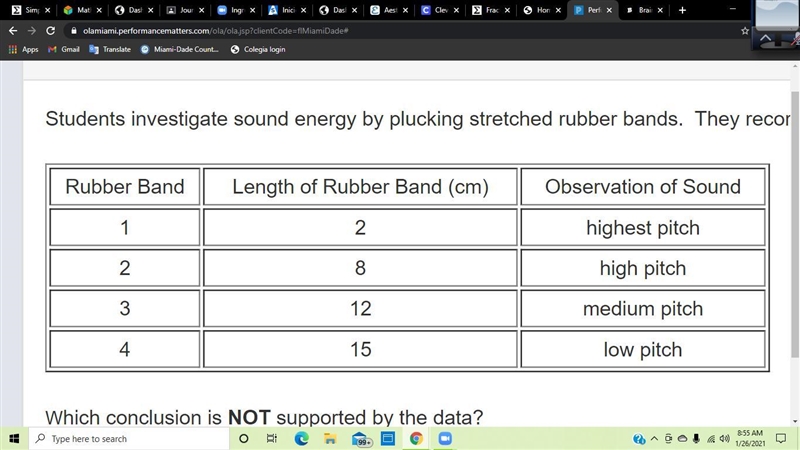 Students investigate sound energy by plucking stretched rubber bands. They record-example-1