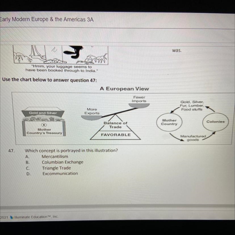 Which concept is portrayed in this illustration? A. Merchantilism B. Colombian exchange-example-1