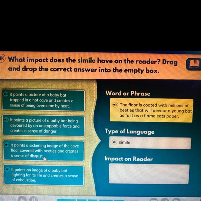 What impact does the simile have on the reader? Drag and drop the correct answer into-example-1