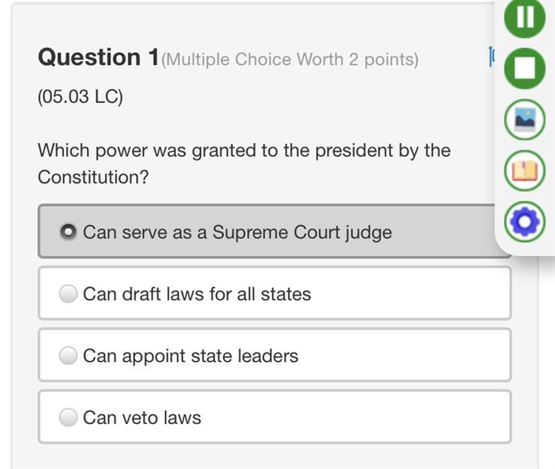 Which power was granted to the president by the Constitution?-example-1