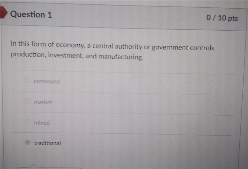 In this form of economy, a central authority or government controls production, investment-example-1