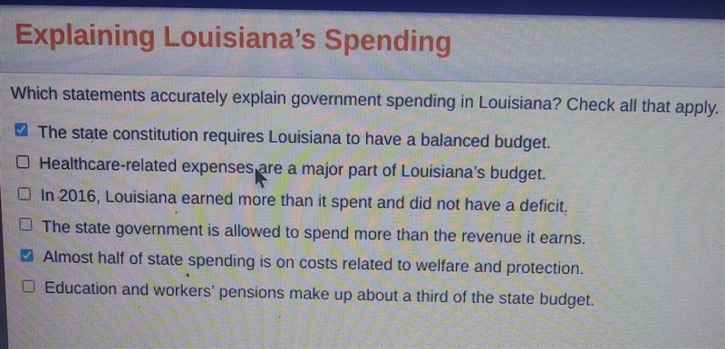 Which statements accurately explain government spending in Louisiana? check all that-example-1