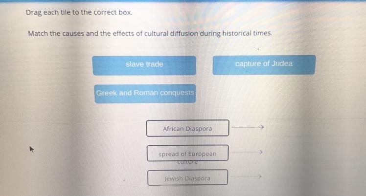 Match the causes and the effects of cultural diffusion during historical times. slave-example-1