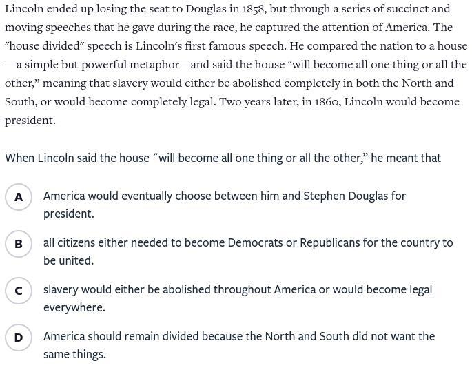 Lincoln ended up losing the seat to Douglas in 1858, but through a series of succinct-example-1