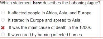 Which statement best describes the bubonic plague?-example-1