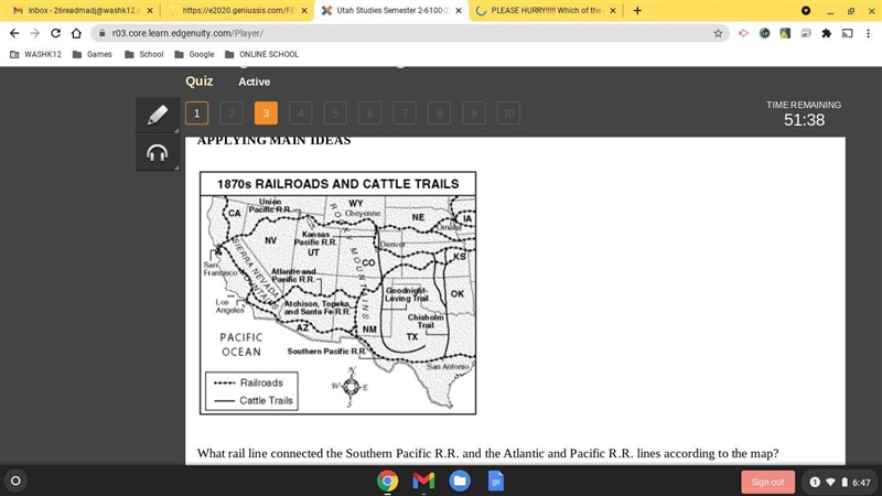 What rail line connected the Southern Pacific R.R. and the Atlantic and Pacific R-example-1