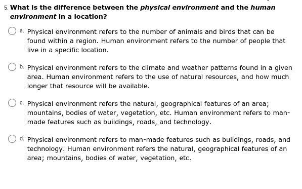 What is the difference between the physical environment and the human environment-example-1