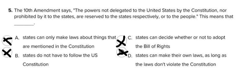 the 10th amendment says, 'the powers not delegated to the united states by the constitution-example-1