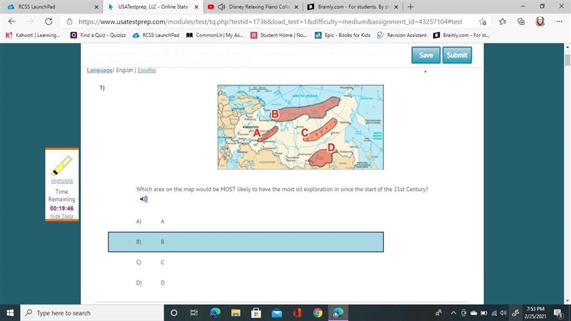 Which area on the map would be MOST likely to have the most oil exploration in since-example-1