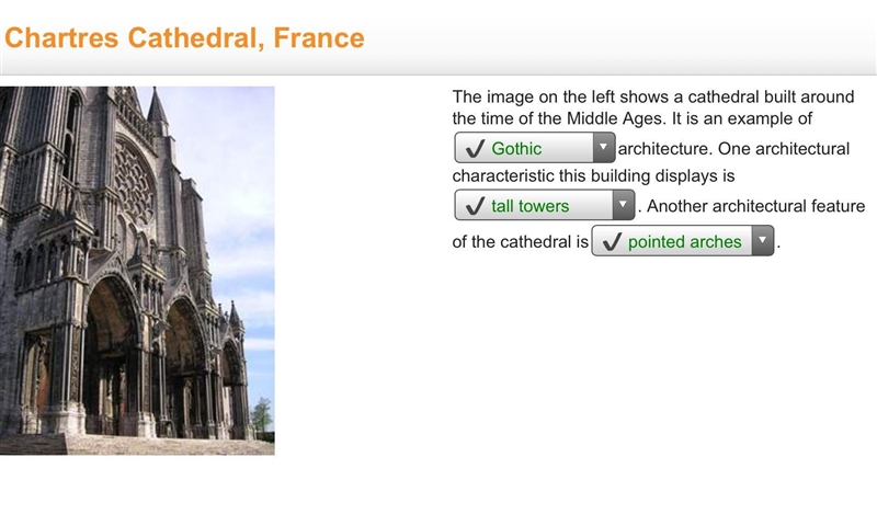 The image on the left shows a cathedral built around the time of the Middle Ages. It-example-1