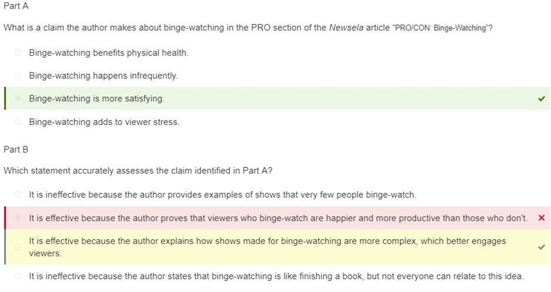 . Part A What is a claim the author makes about binge-watching in the PRO section-example-2