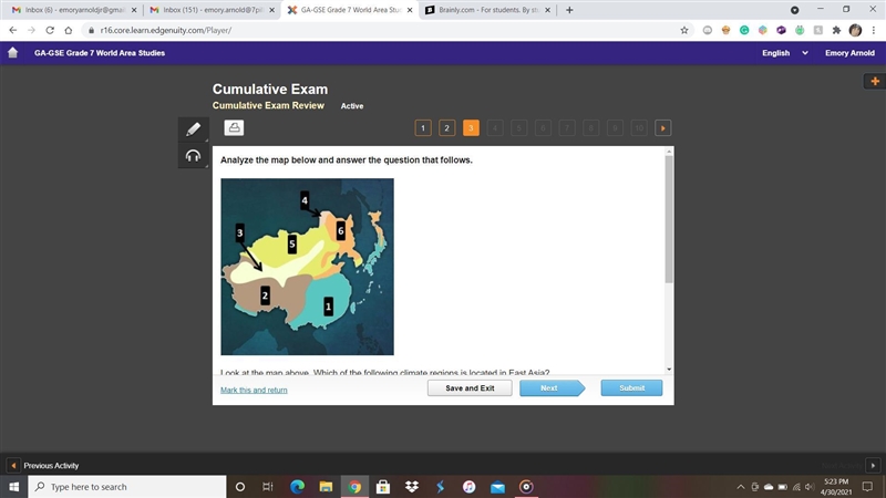 Look at the map above. Which of the following climate regions is located in East Asia-example-1