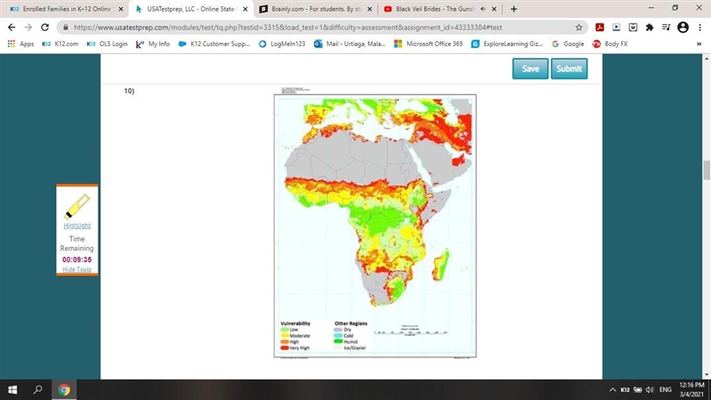 Based on the map, the areas of Sub-Saharan Africa that are MOST vulnerable to desertification-example-1