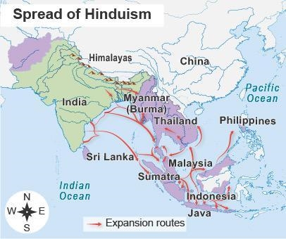 Read the map. What does the map show about the spread of Hinduism? Hinduism spread-example-1