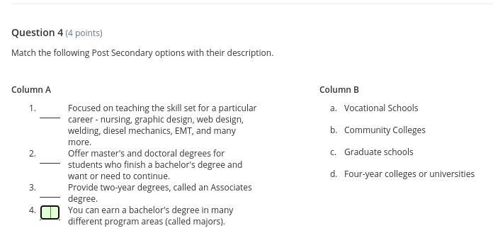 Match the following Post Secondary options with their description. PLEASE HELP!!! I-example-1