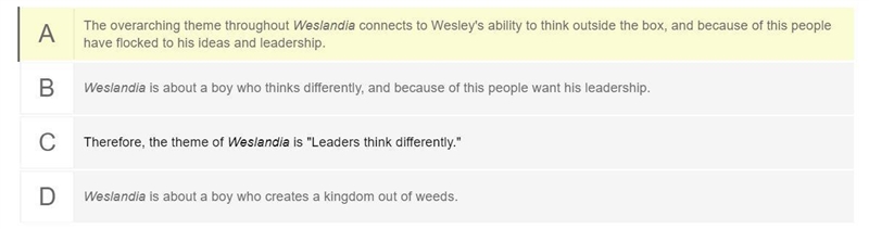 Help me please this is a HUGE part of my grade! Read the essay. The theme of Weslandia-example-1