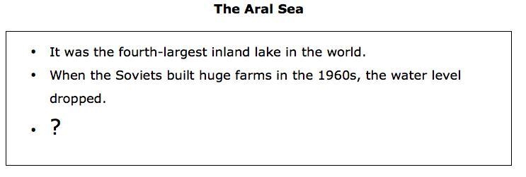 Which phrase can be added to the list in the image? The sea is shrinking due to poor-example-1