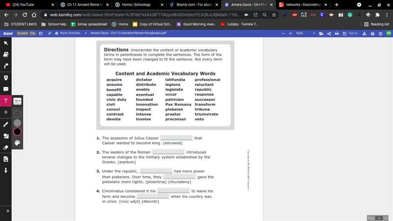 Unscramble the content or academic vocabulary terms in parentheses to complete the-example-1