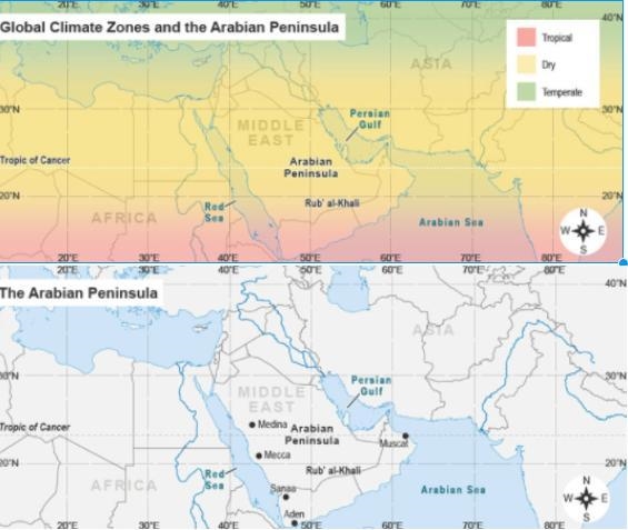 Based on Medina’s absolute location of 24ºN, 35ºE, what is most likely the climate-example-1