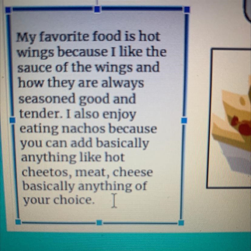 Split hot wings and nachos up in there own paragraph-example-1