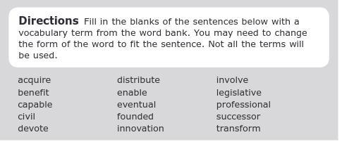 Help please Fill in the blanks of the sentences below with a vocabulary term from-example-1