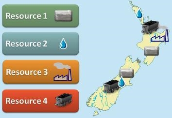 Analyze the map below and answer the question that follows. Major Resources in New-example-1