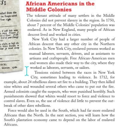 True or False The largest number of free blacks lived in the Middle Colonies.-example-1