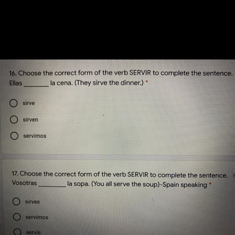 16. Choose the correct form of the verb SERVIR to complete the sentence. Ellas la-example-1