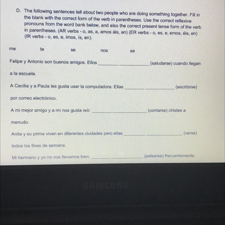 **ANSWER PLEASE** Use the correct Reflective pronouns from the word bank below and-example-1