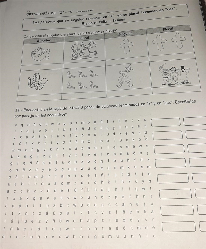 Ayuda plis escribe simular y el plural de las siguientes dibujos singular plural singular-example-1