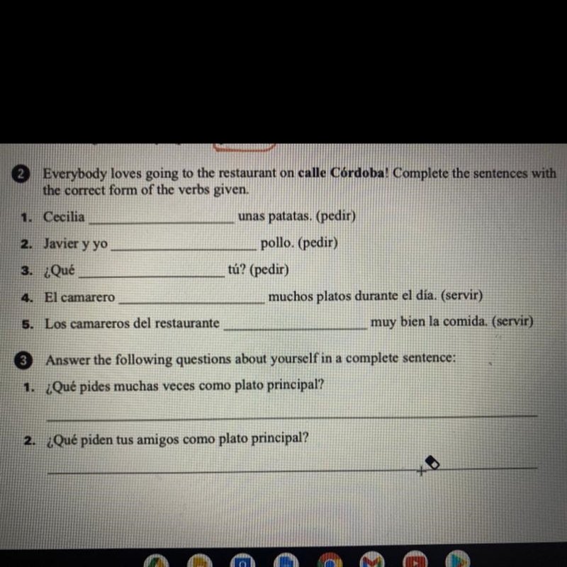 Everybody loves going to the restaurant on calle Córdoba! Complete the sentences with-example-1