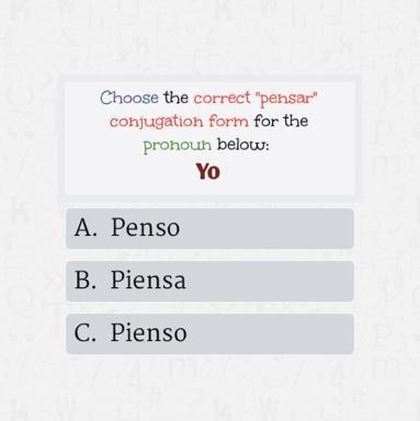 Choose the correct "pensar " conjugation form for the below : Yo-example-1