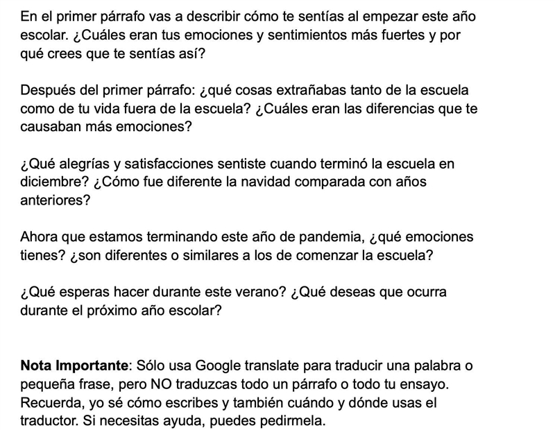 1 Vas a escribir un ensayo descriptivo, en el cual debes expresar tus emociones, sentimientos-example-1