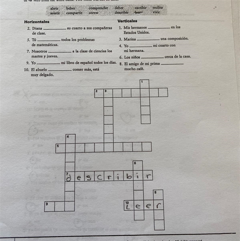 Pleaseee help:Crucigrama Solve this crossword puzzle by completing cach sentence with-example-1