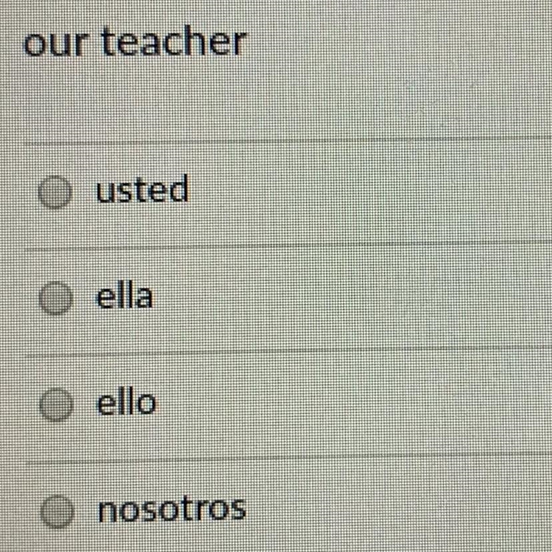 HELP!!!! choose the spanish subject pronoun that would replace the given subject-example-1