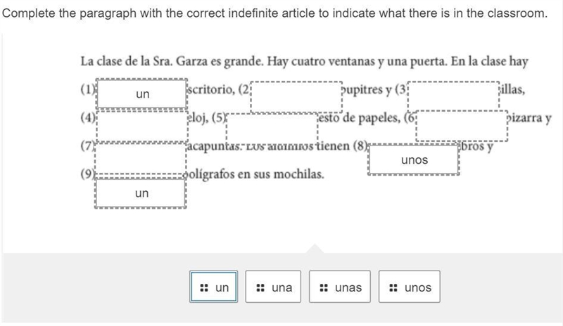 Need help ASAP!!!! Complete the paragraph with the correct indefinite article to indicate-example-1