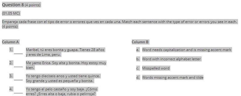 Question 8 (4 points) (01.05 MC) Empareja cada frase con el tipo de error o errores-example-1