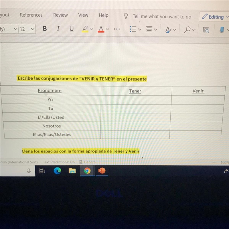 Escribe las conjugaciones de "VENIR Y TENER" en el presente-example-1