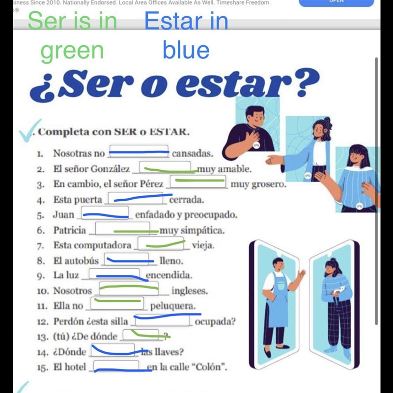 Ser o estar live worksheet answer sheet. Please help fill in the correct answers. Photo-example-1