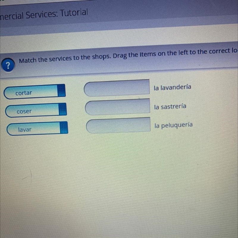 Match the services to the shops Drag the items on the left to the correct location-example-1