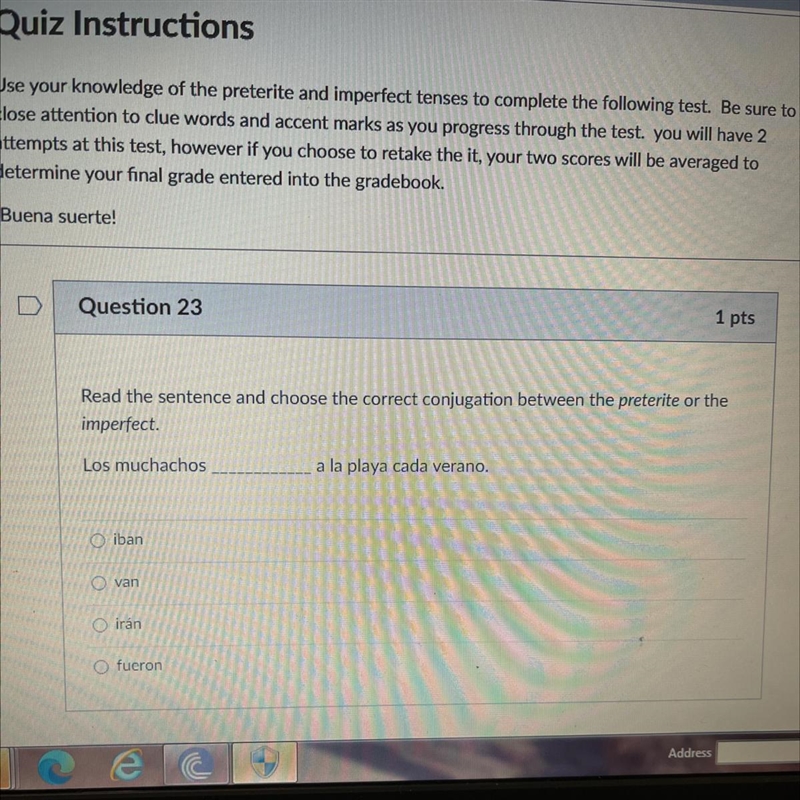 Question 23 1 pts Read the sentence and choose the correct conjugation between the-example-1