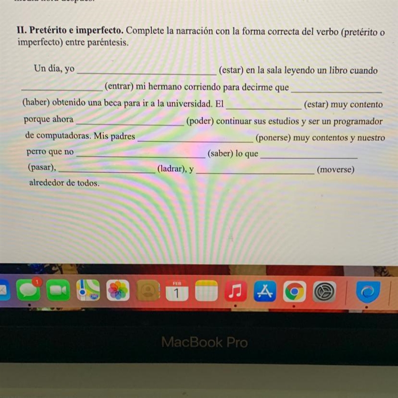 II. Pretérito e imperfecto. Complete la narración con la forma correcta del verbo-example-1