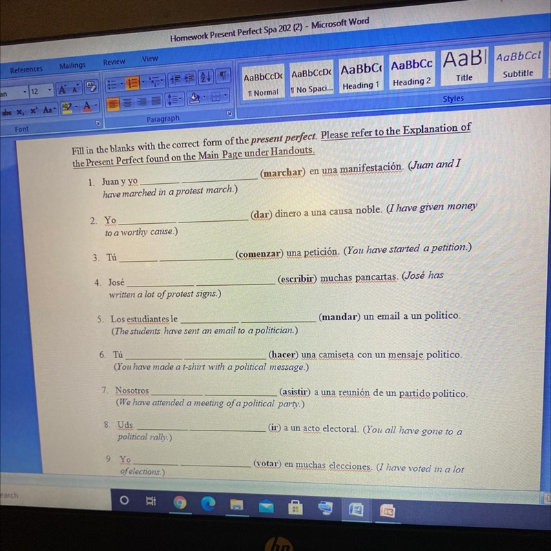 Fill in the blanks with the correct form of the present perfect 1-9-example-1