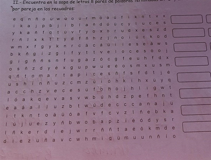 II- Encuentra en la sopa de letras 8 pares de palabras terminadas en "z y en-example-1