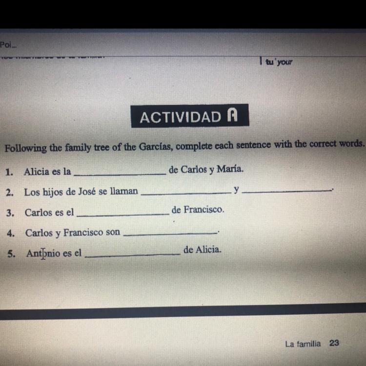 Following the family tree of the Garcías, complete each sentence with the correct-example-1