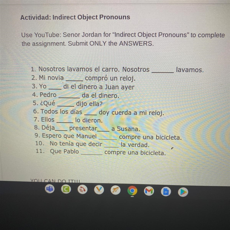 Help please these are indirect object pronouns for Spanish-example-1