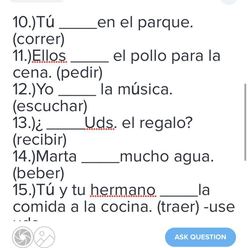 Usa el presente progresivo en cada frase. No olvides la forma correcta de ESTAR.-example-1